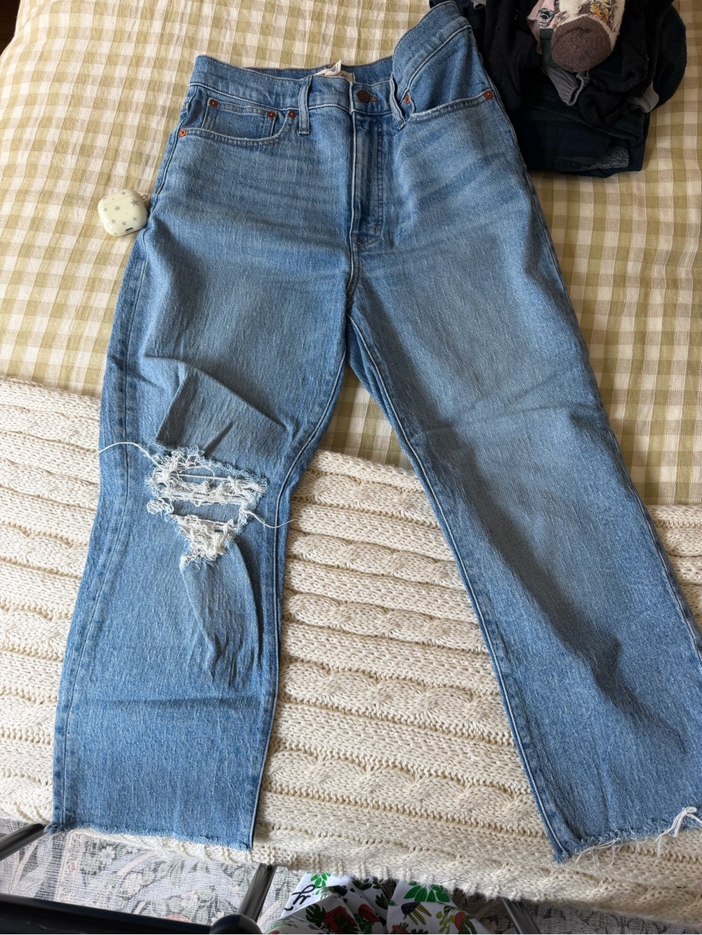 Madewell perfect vintage straight distressed jean with raw hem, 28